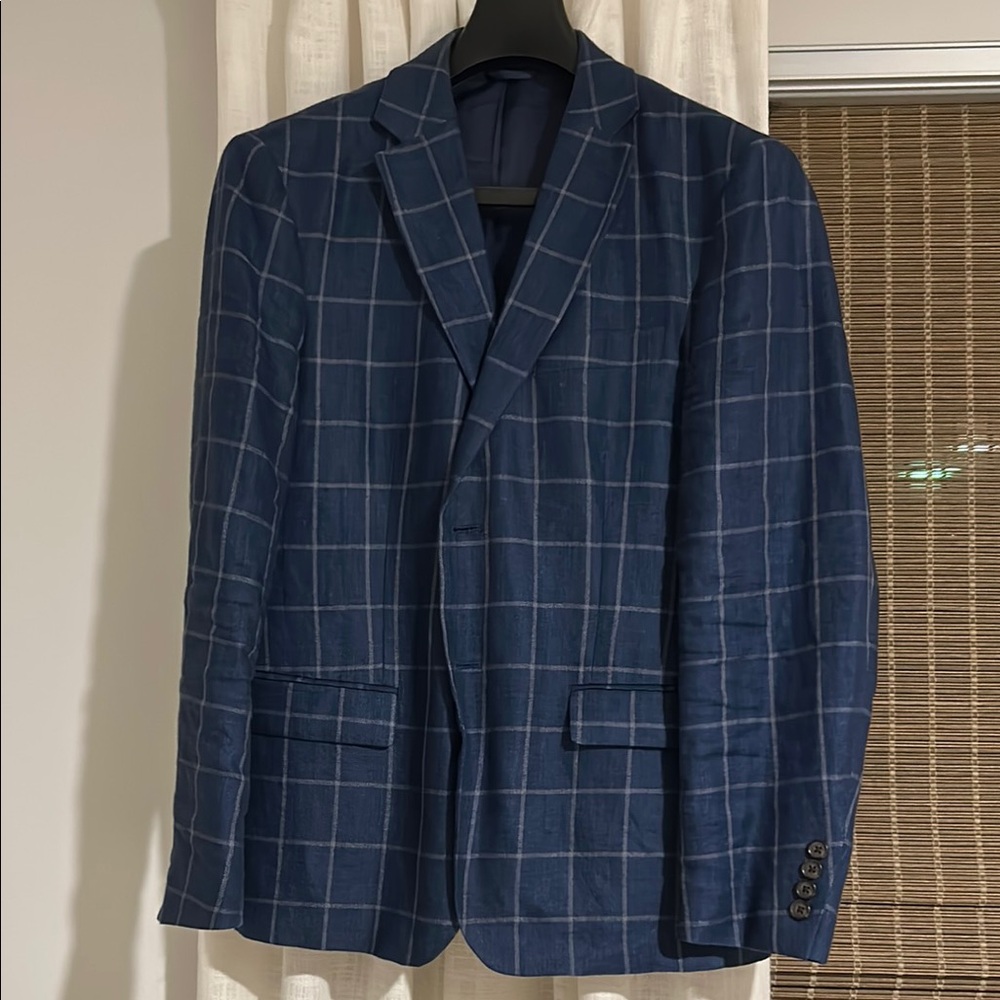 Blue Windowpane Sport Coat with Notched Lapels